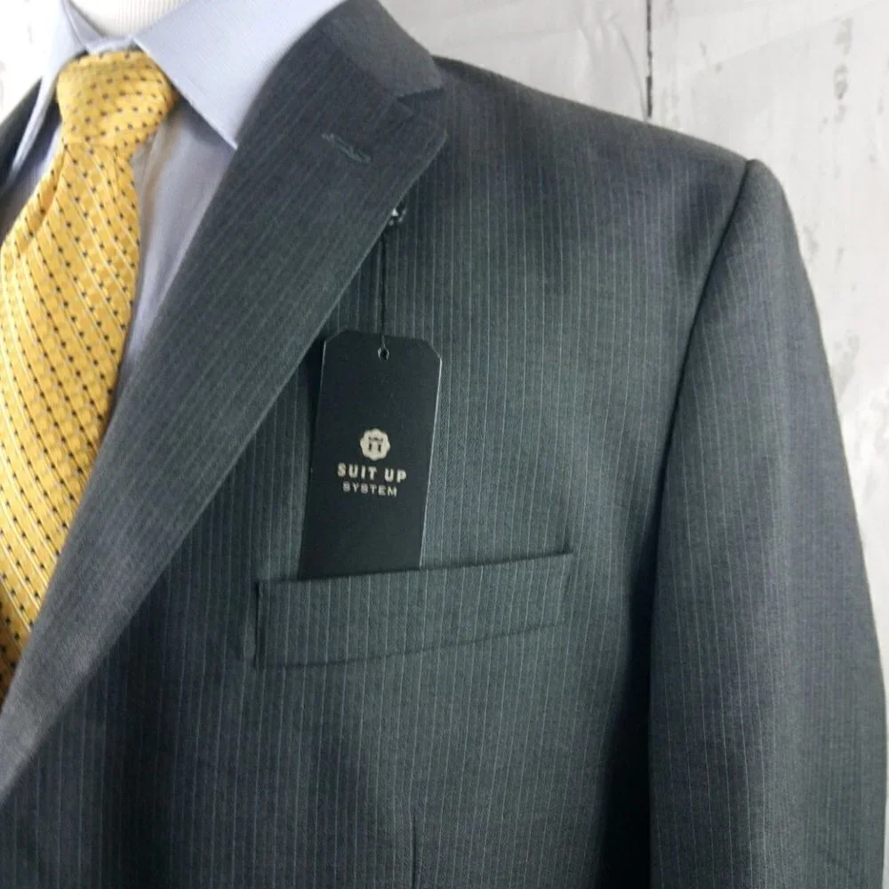 Haggar Custom Fit Suit Up System 46L Gray Pinstripe Suit Blazer Jacket